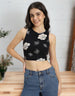 Black Floral Printed Round Neck Cropped Tank Top