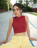 Viva Magenta Plain High Neck Cropped Tank Top