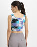 White & Blue Printed Square Neck Cropped Tank Top