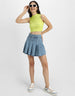 Lime Green Plain High Neck Cropped Tank Top