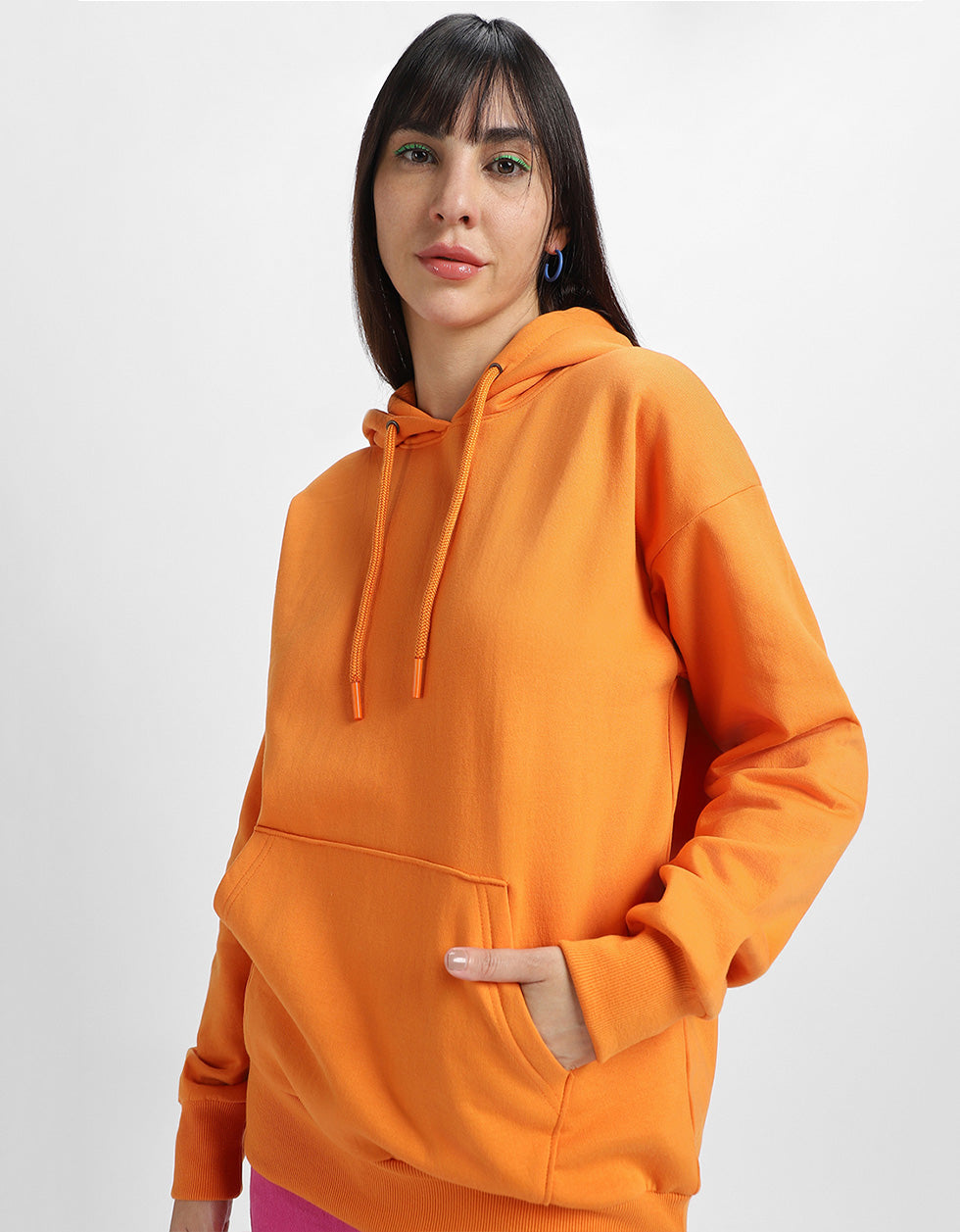 Go Through Graphic Back Printed Orange Regular Fit Hoodie