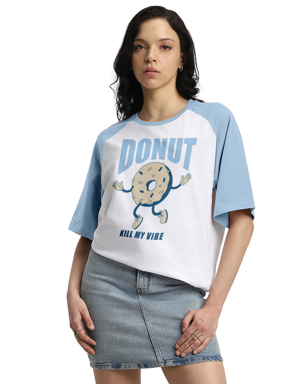 Donut Typographic Print Oversized Fit White T-Shirt