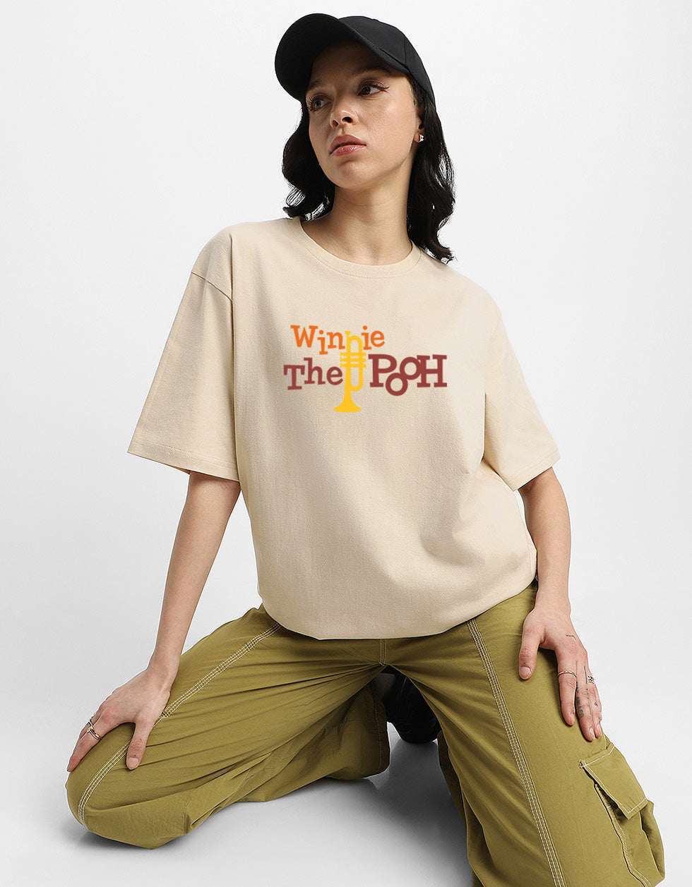 Winnie The Pooh Swan White Oversized Graphic T-Shirt