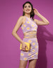 All Over Floral Printed Round Neck Slim Fit Crop Top With Skirt Co-Ords Set