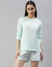 I'D Rather Be Sleeping Pista Green Printed Round Neck Top With Shorts Co-Ord Set
