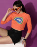 Lips Orange Graphic Printed Crop-Top