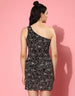 Black Floral Print One Shoulder Dress
