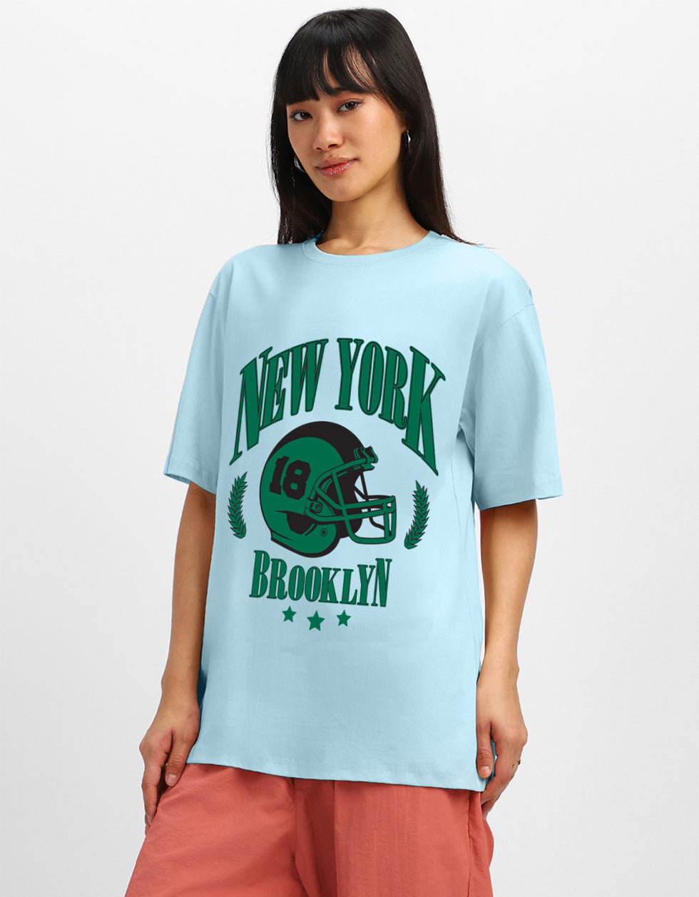 New York Brooklyn Ice Blue Oversized Graphic T-Shirt