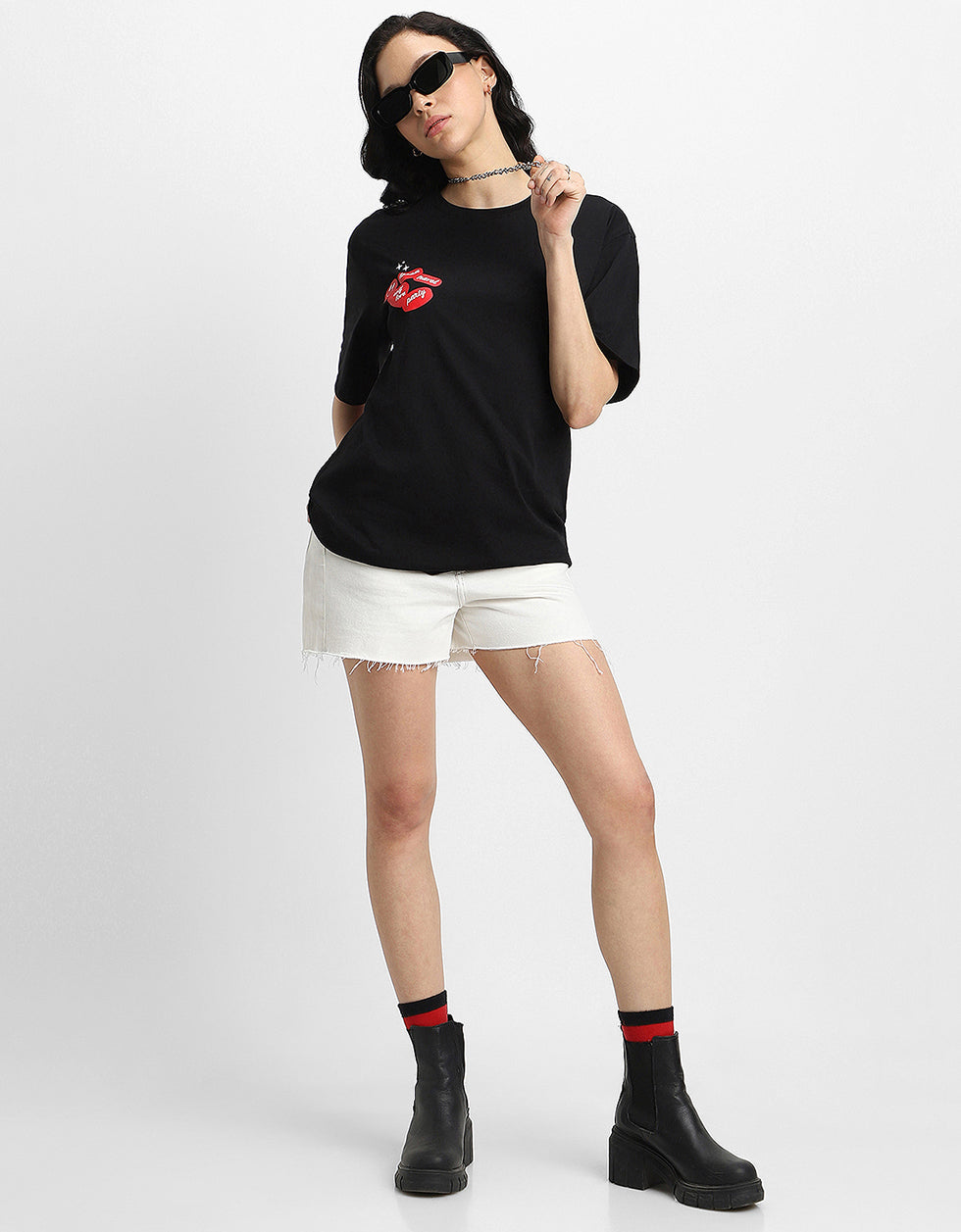 Mouth Black Oversized Graphic T-Shirt