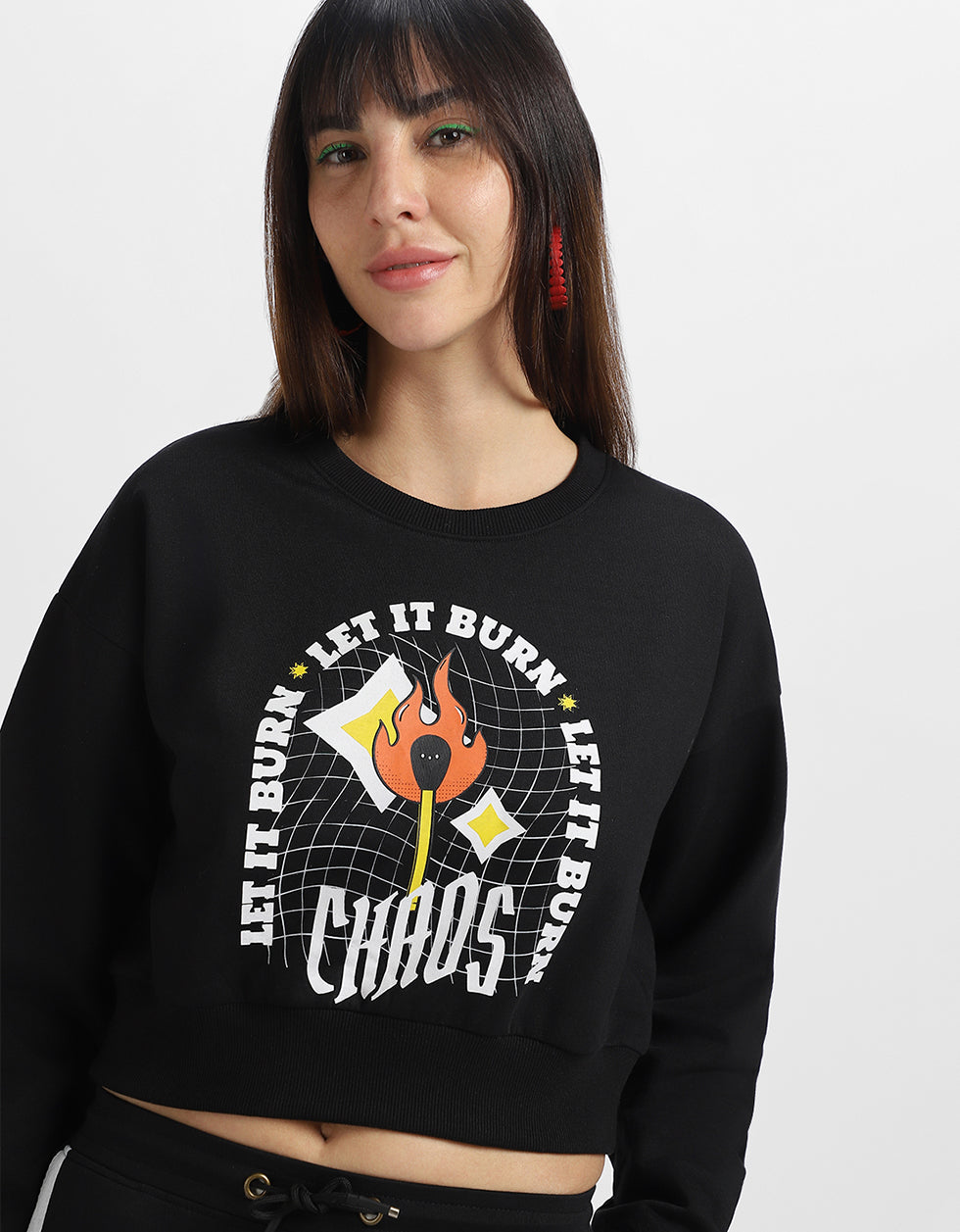 Chaos Graphic Printed Oversized Black Sweatshirt
