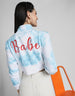 Babe Printed Tie-Dye Regular Fit White Zipper Crop Jacket