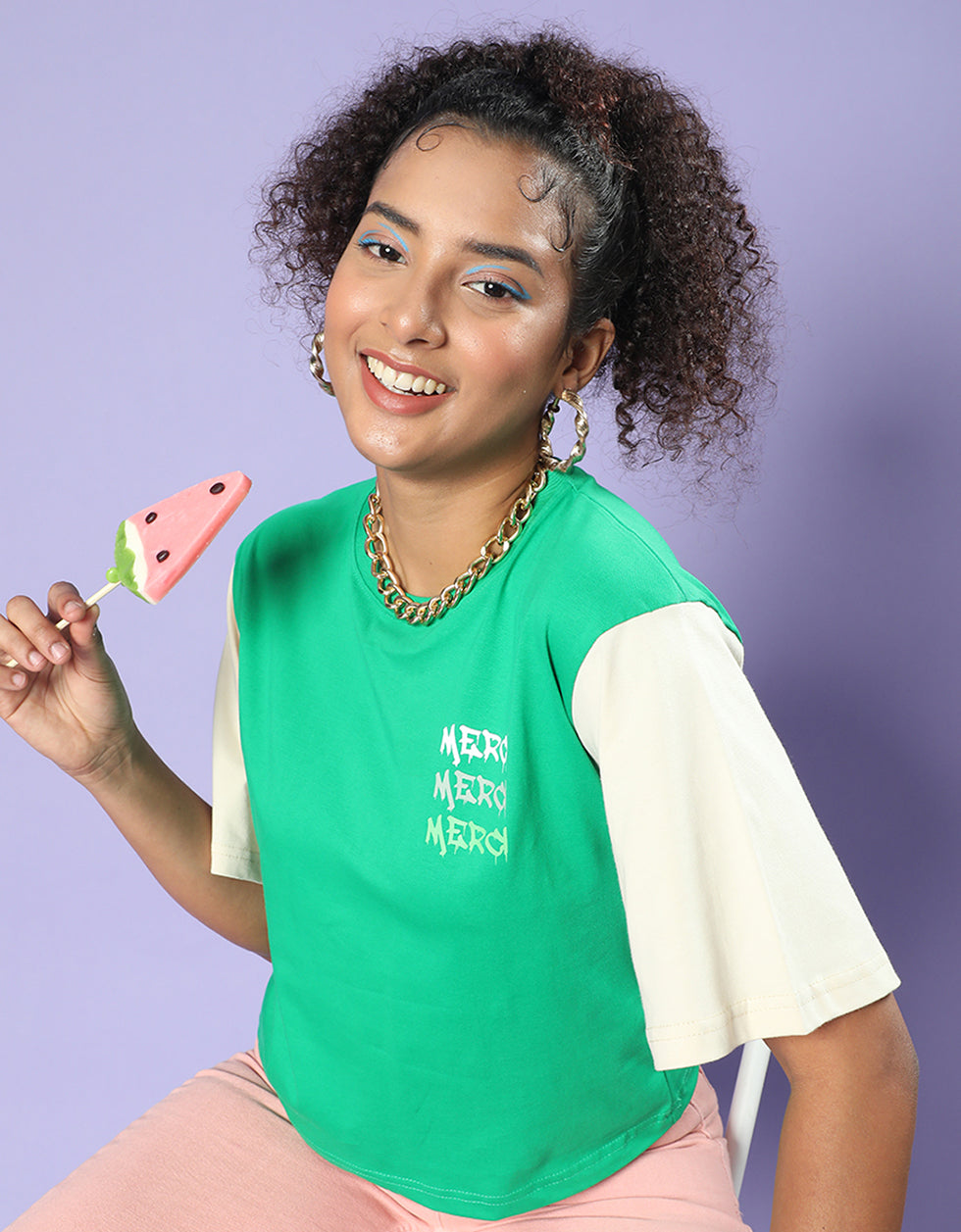Merci Green Graphic Printed Crop-Top