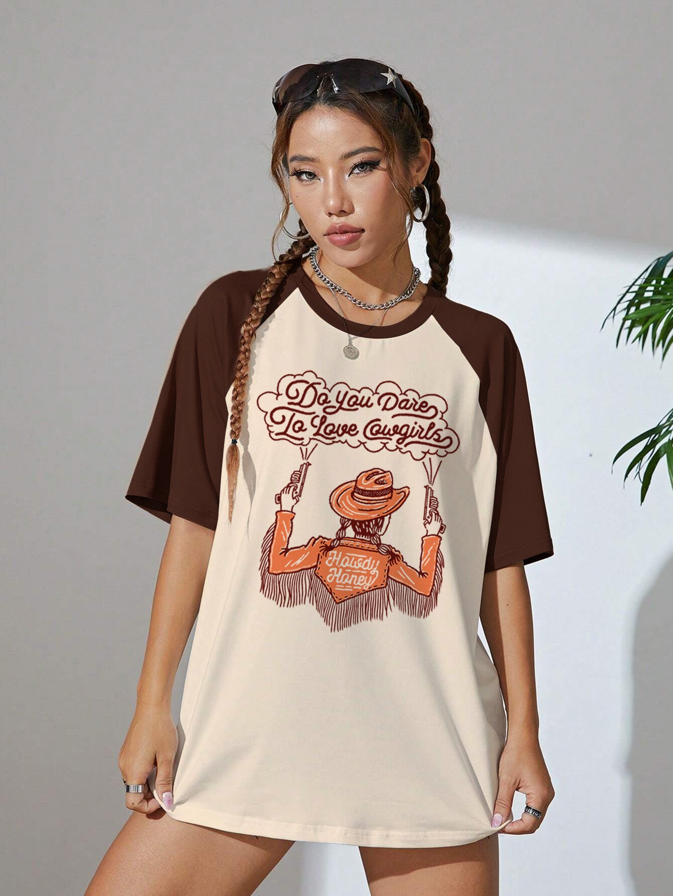 Do You Dare Brown Oversized Graphic T-Shirt