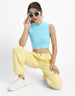 Sky Blue Plain High Neck Cropped Tank Top
