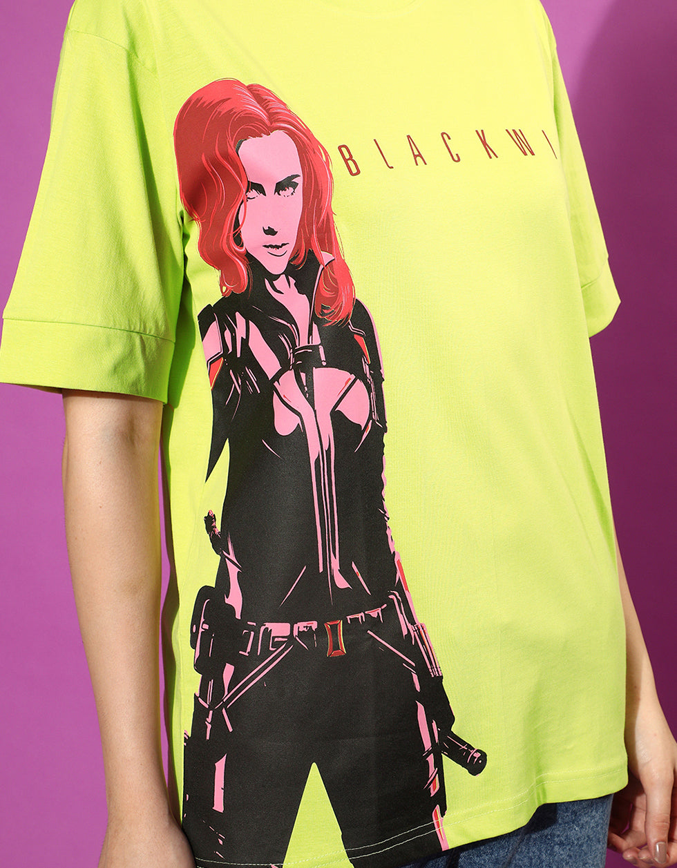 Black Widow Yellow Oversized Fit Graphic T-Shirt