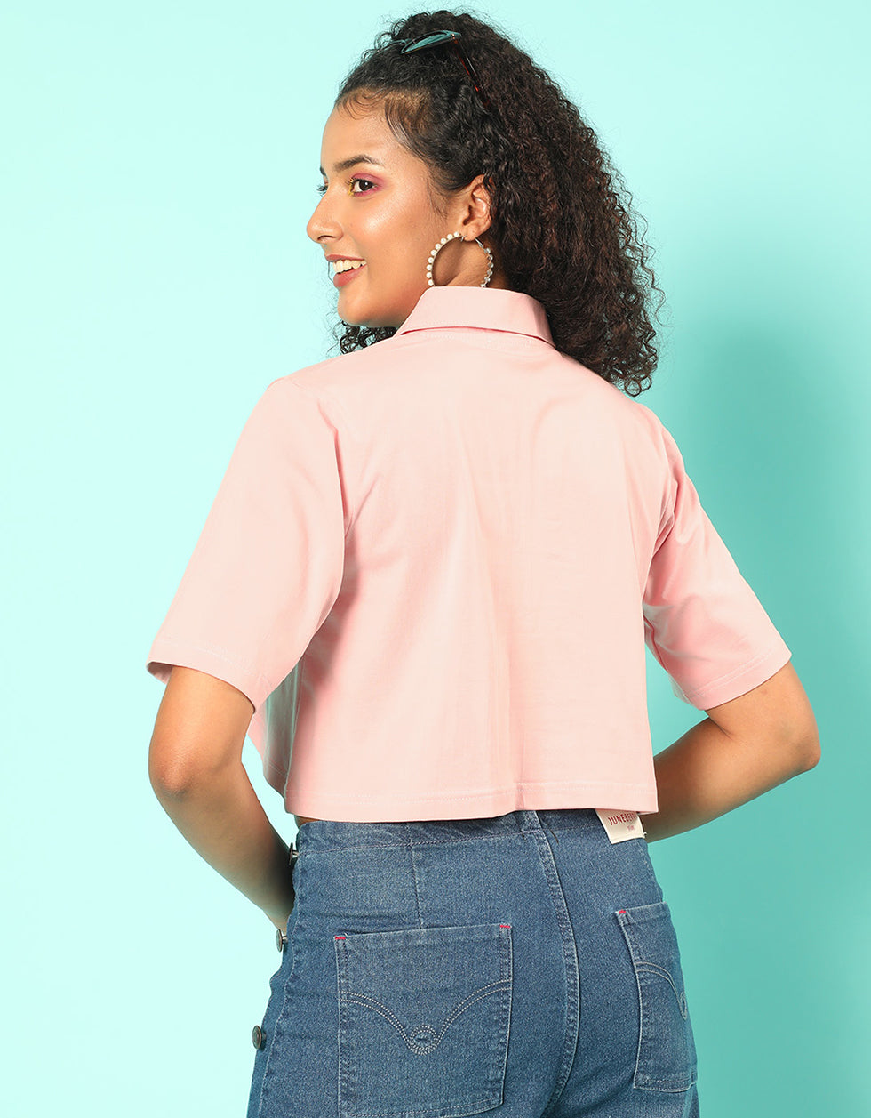 Pink Plain Regular Fit Crop-Top