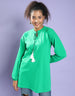 Fog Green Ribbed Full Sleeve Tie-up V Neck Solid T-shirt Dress