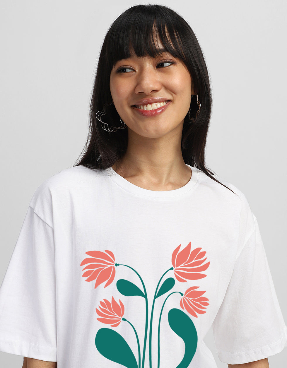 You Loved  White Graphic Printed Oversized T-Shirt
