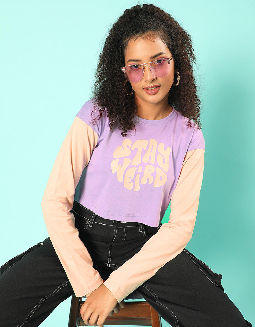 Stay Weird Purple Graphic Printed Crop-Top