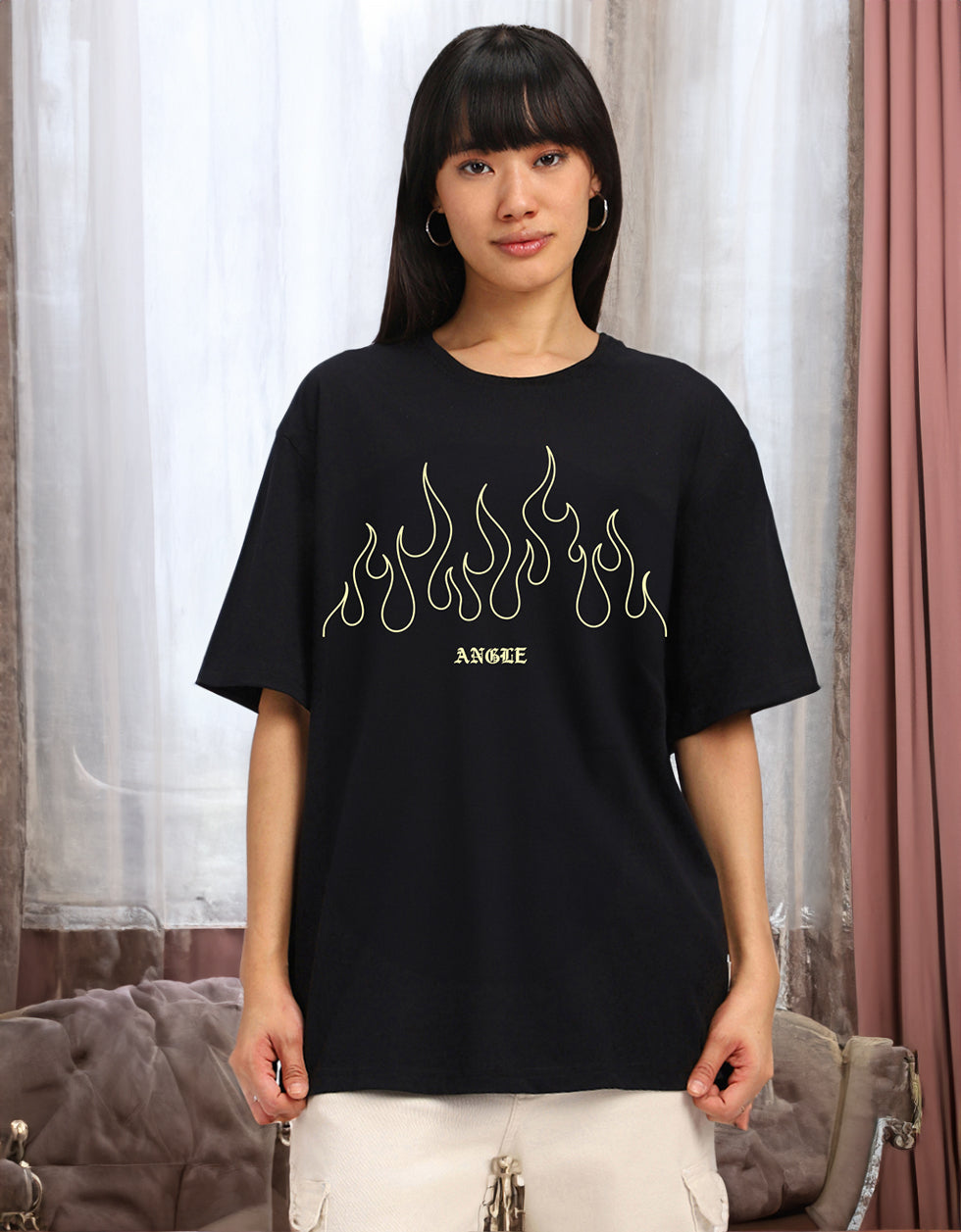 Angel Black Oversized Graphic T-Shirt