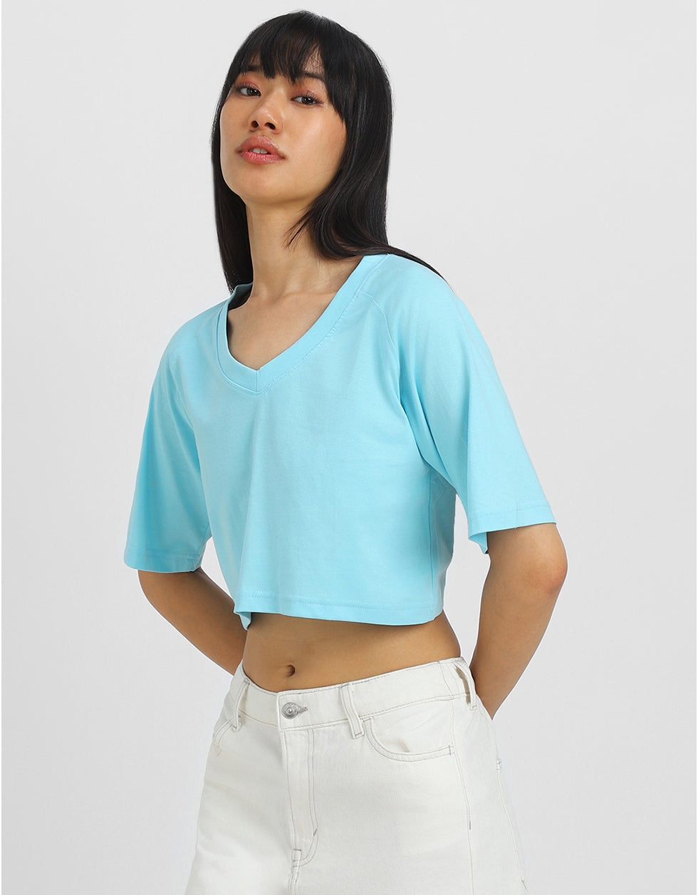 Love Hope Peace Blue Graphic Printed Crop-Top