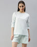 Just Imagine Ice Blue Printed Round Neck Top With Shorts Co-Ord Set
