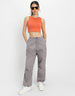 Orange Plain Round Neck Cropped Tank Top