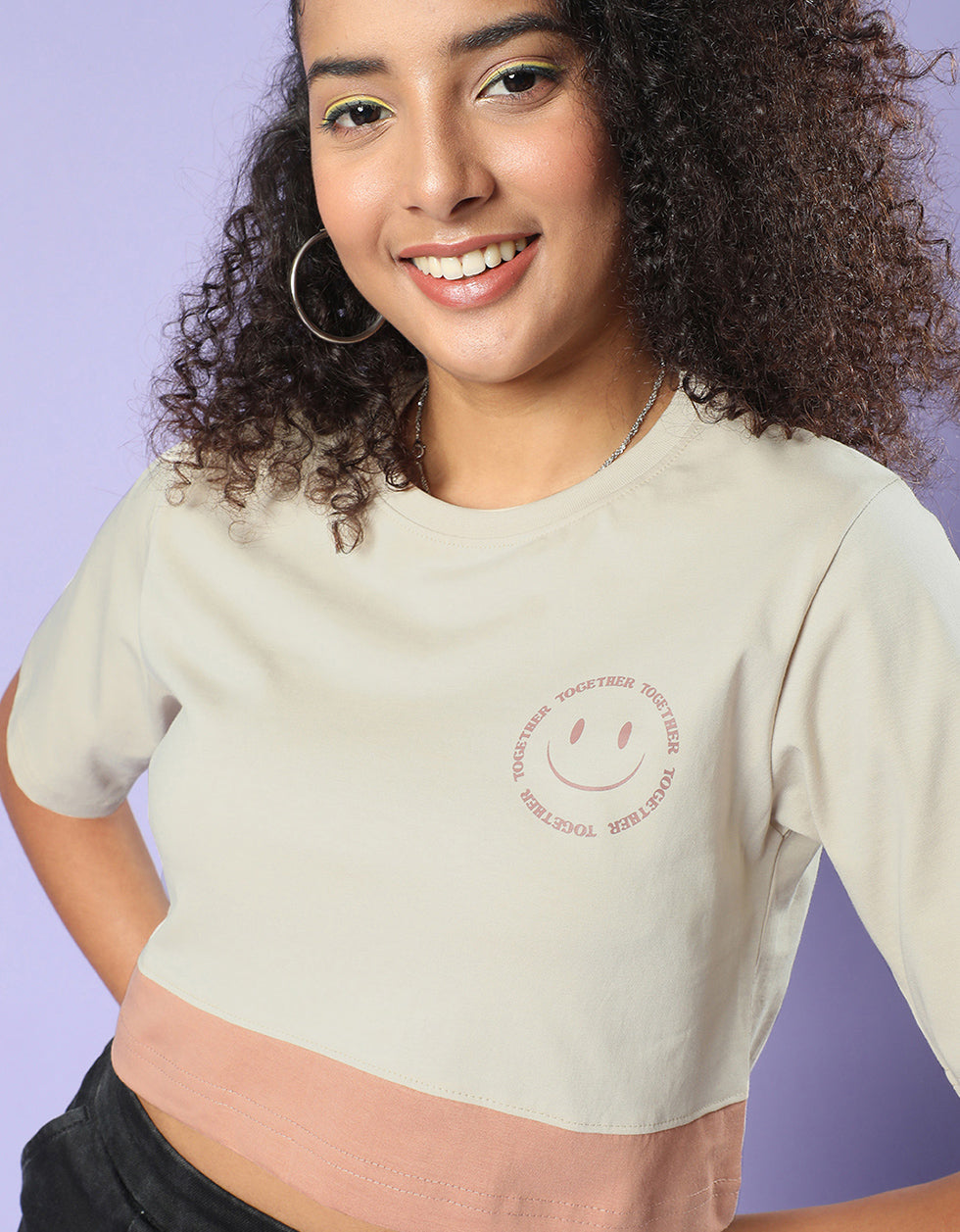 Together Swanwhite Graphic Printed Crop-Top
