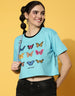 Wild & Free Blue Graphic Printed Crop-Top