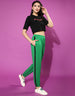 Black and Green Back Printed Crop Top With Trouser Co-Ords Set