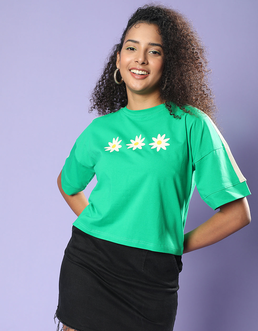 Green Floral Printed Crop-Top