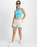 Blue Radiance Plain Square Neck Cropped Tank Top