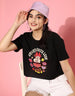 Mickey Minnie Black Graphic Printed Crop-Top