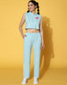 Blue Hooded Crop top With Trouser Co-Ords Set