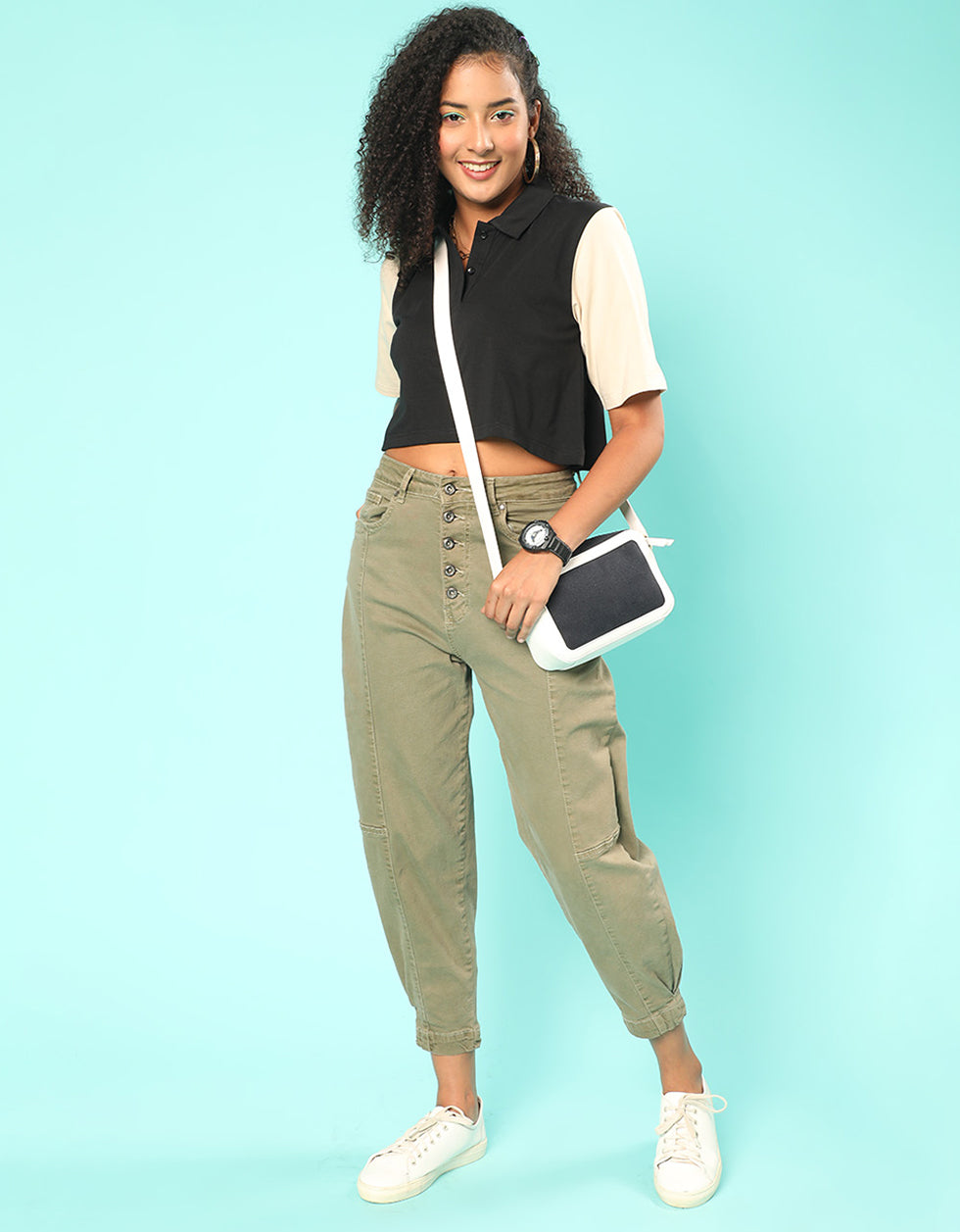 Black & White Plain Crop-Top