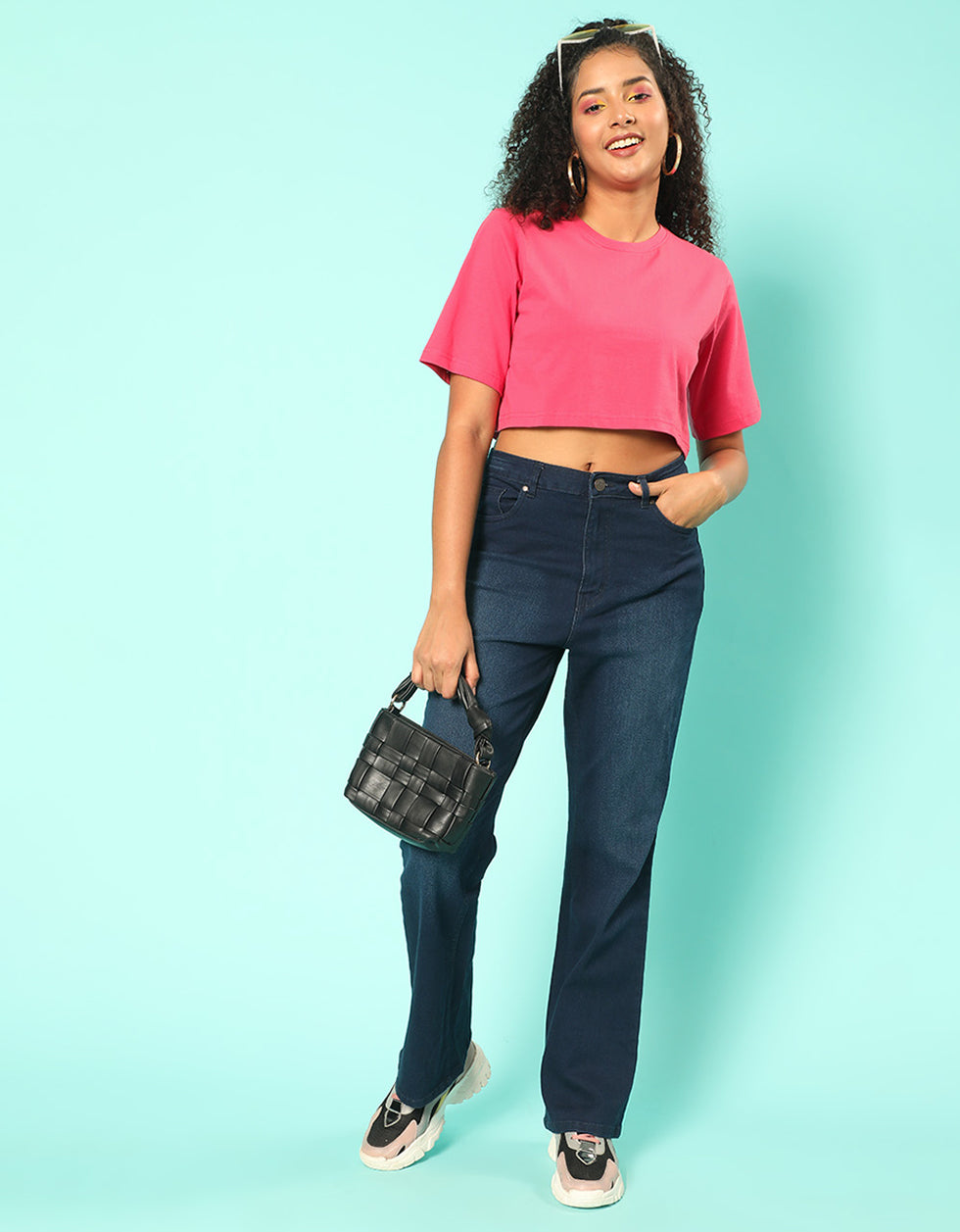 Keep On Smiling Magenta Graphic Printed Crop-Top