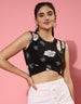 Black Designer Floral Print Regular Fit Crop-Top