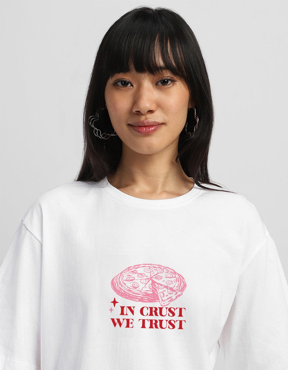 Pizza White Oversized Graphic T-Shirt
