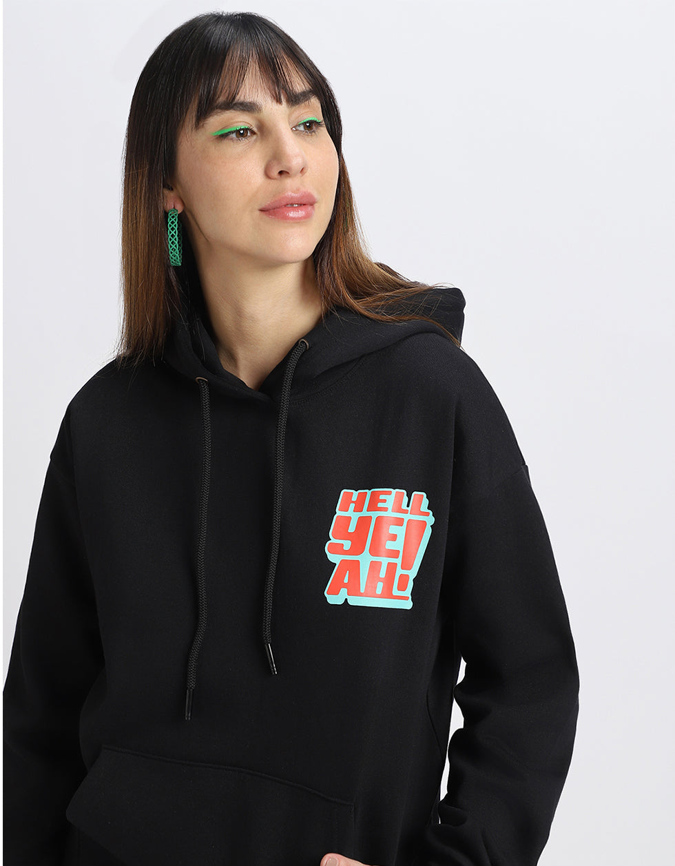 Hell Yeah Printed Black Oversized Hoodie