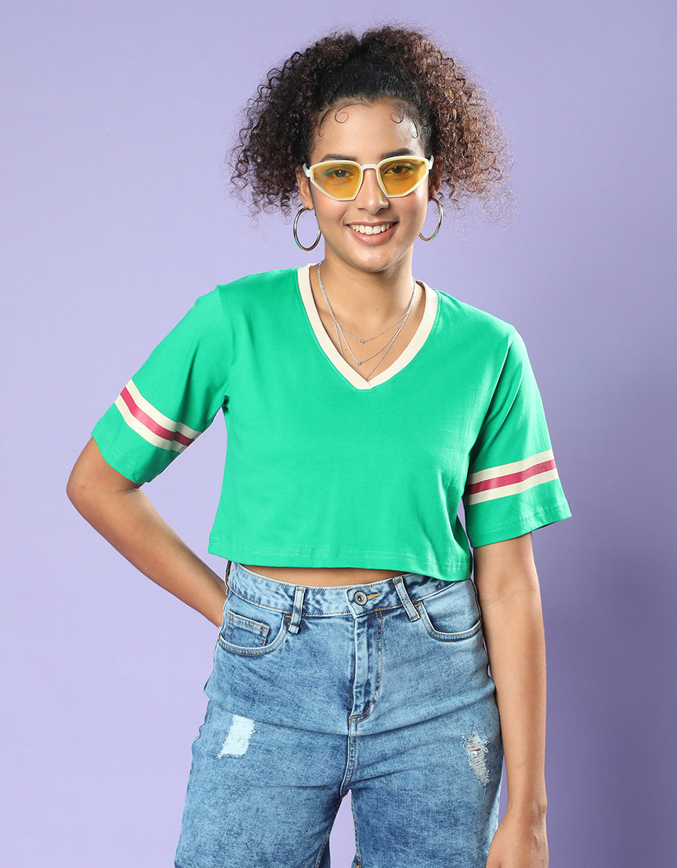 Ready Steady Green Graphic Printed Crop-Top