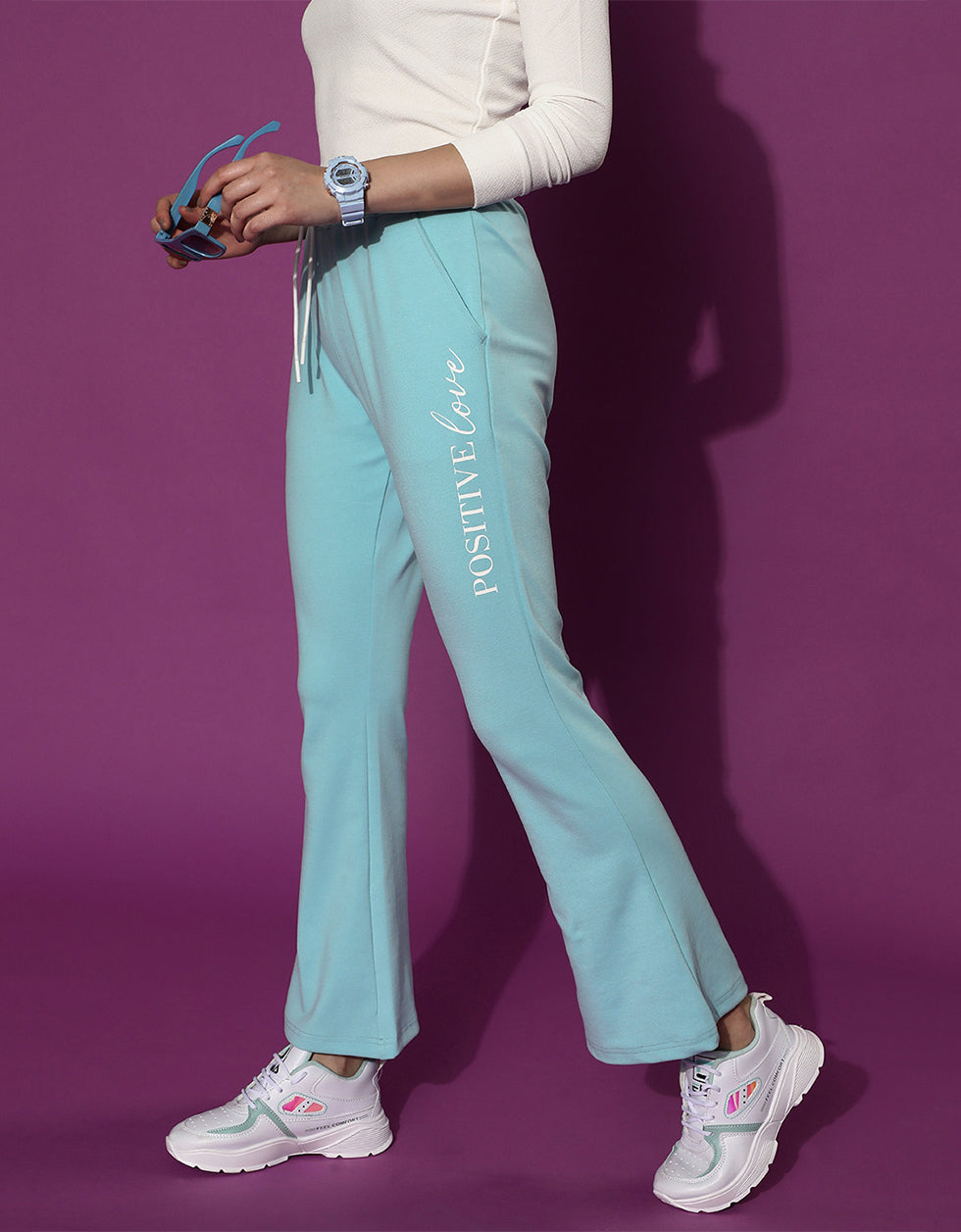Blue Printed Regular Fit Track Pants