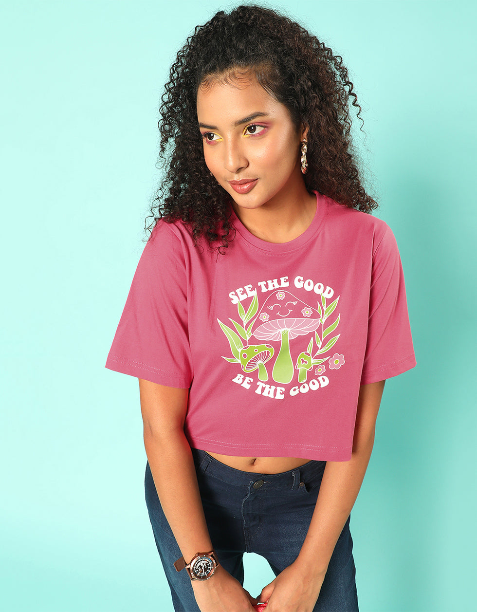 See The Good Magenta Graphic Printed Crop-Top