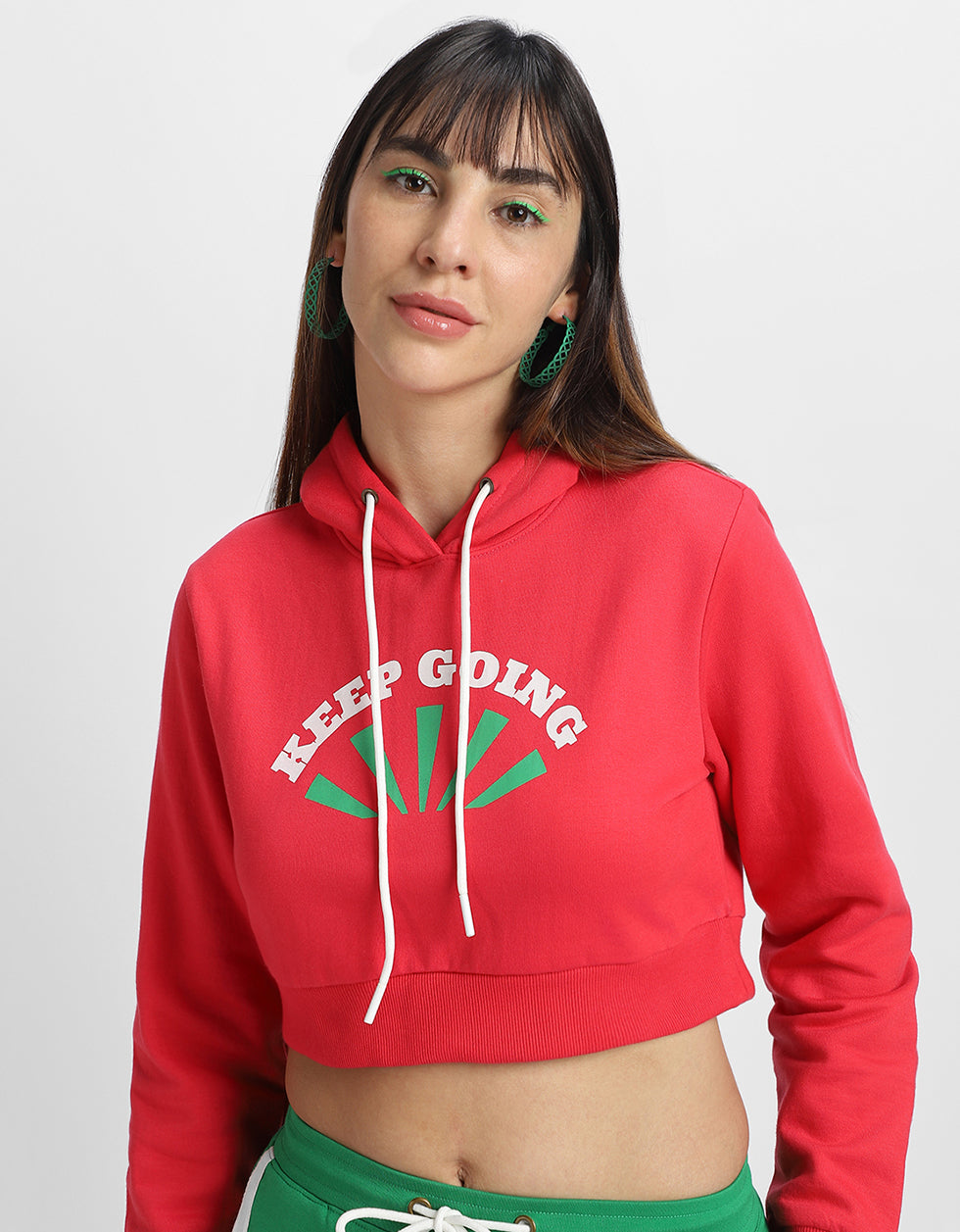 Go Outside Printed Magenta Crop Hoodie