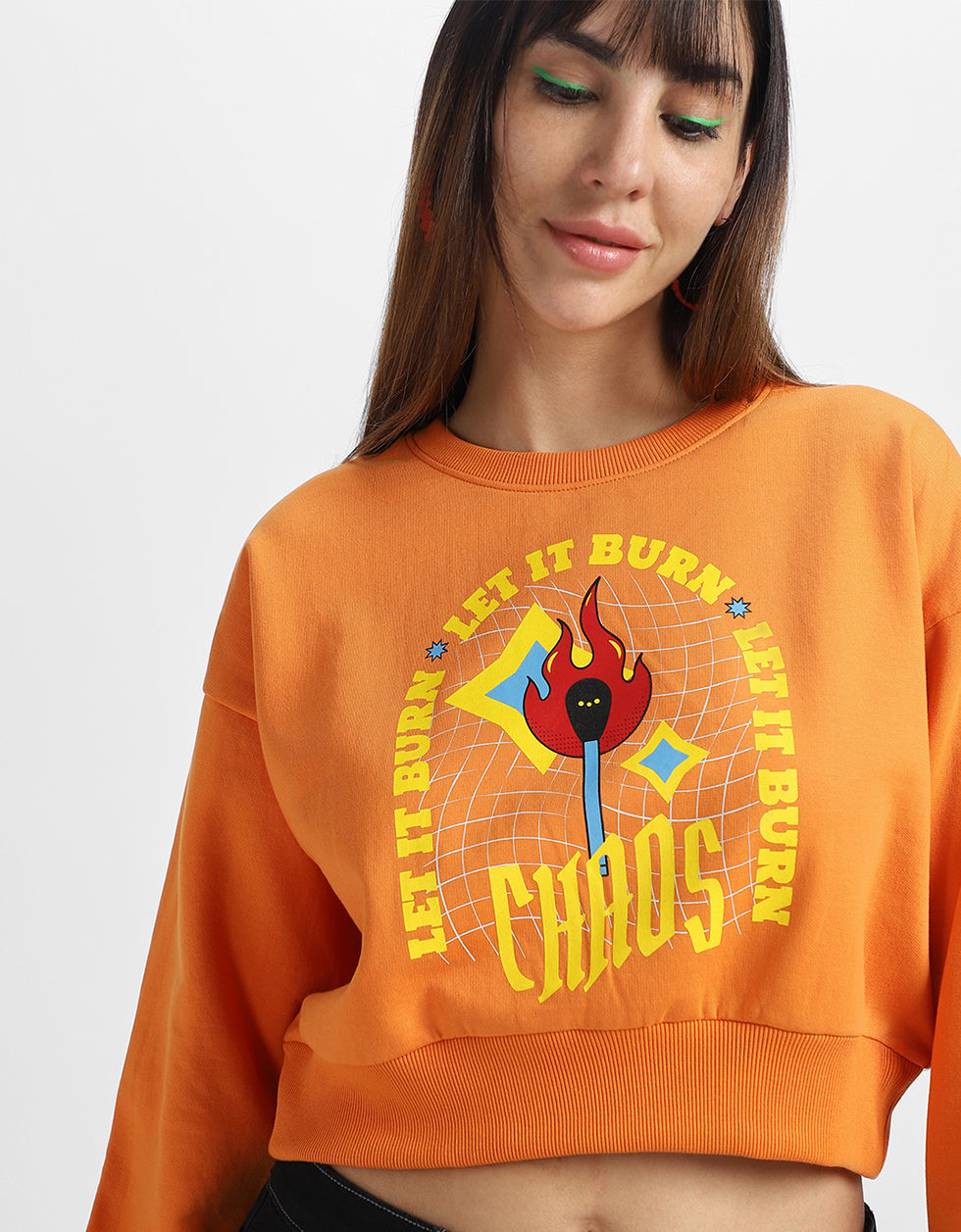 Chaos Graphic Printed Oversized Orange Sweatshirt