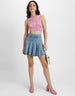 Pink Printed High Neck Cropped Tank Top