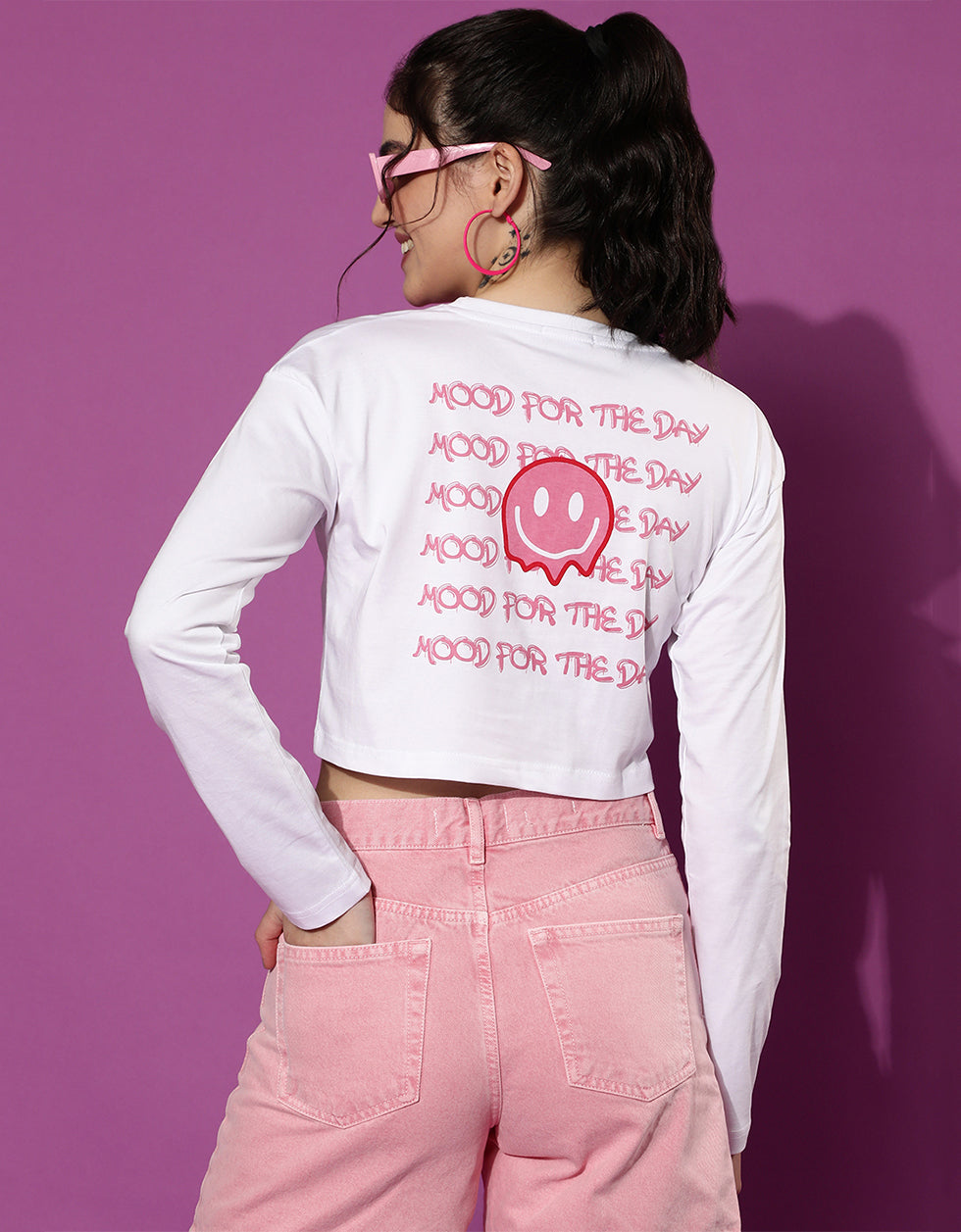 Mood For The Day White Graphic Printed Crop-Top