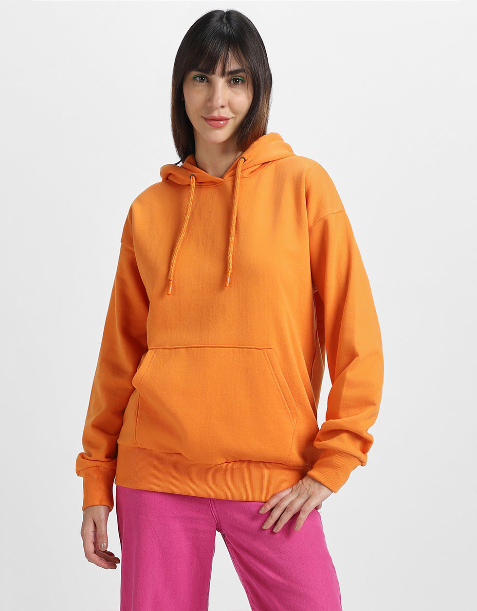 Go Through Graphic Back Printed Orange Regular Fit Hoodie