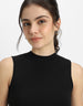 Black Solid High Neck Cropped Tank Top