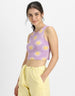 Lilac Printed Round Neck Cropped Tank Top