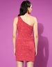 Magenta Floral Print One Shoulder Dress